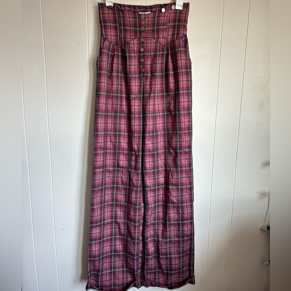 Unique Vintage 1940s Plaid Buttoned Wide Leg Trousers - Picture 1 of 6